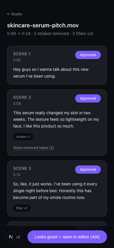ReelTake scene approval