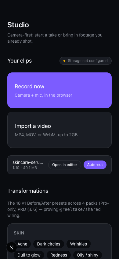 ReelTake studio with your clip